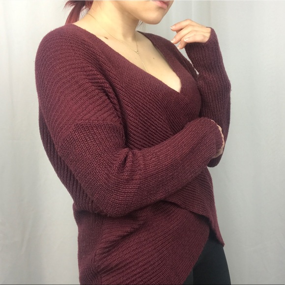 ASTR The Label Knit Red Long Sleeve Cross Over Top - Picture 2 of 12